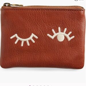 Madewell leather pouch wallet with embroidered face